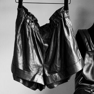 Alice + Olivia Shiny Black High Waist Shorts